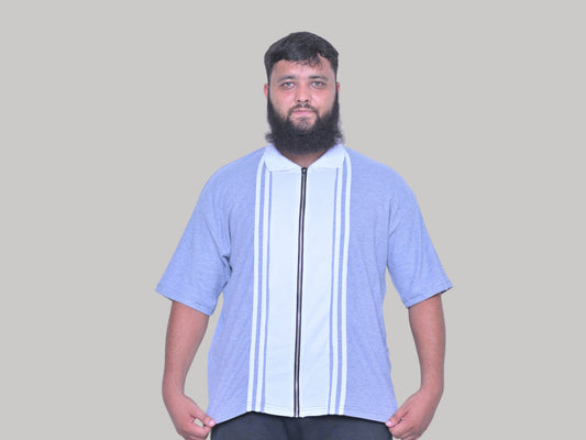 white Strip Grey Polo – Full Zip Edition