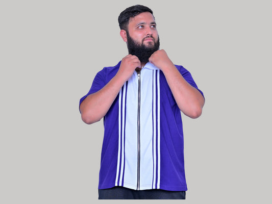 White Strip purple Polo – Full Zip Edition