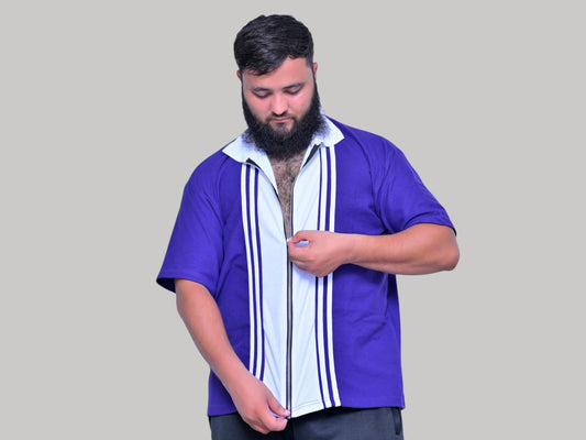 White Strip purple Polo – Full Zip Edition