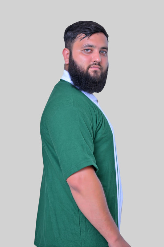 WHITE STRIP Green POLO  WITH FULL ZIP