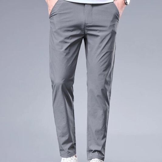 Men's Summer Ice Silk Stretchable Business Pants – Breathable Straight-Leg Trousers with Elastic Waist, Casual Slim Fit